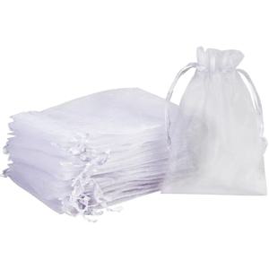 100 개/몫 Organza 선물 가방 보석에 대 한 흰색 Drawstring 파우치 결혼식 크리스마스 사탕 선물 가방 보석 포장