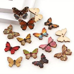 공예용 바느질 및 스크랩북에 맞는 다채로운 나비 나무 단추, DIY 믹스 다채로운 원단 장식, 구멍 2 개, 50 개