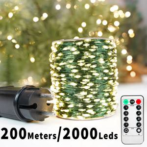 200M 2000 LED 방수 리모컨 스트링 라이트 요정 가랜드 야외 거리 조명 크리스마스 트리 침실 파티 웨딩용