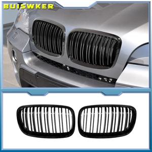 BMW X5 X6 E70 E71 더블 슬랫 2007-2013 xDrive 30i 50i 차량용 키드니 그릴 크롬 카본 파이버 룩 M 레이싱 그릴 (자동차 액세서리)