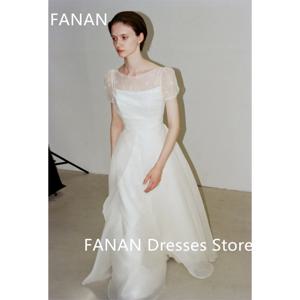 Fanan Korea 보트 목걸이 아이보리 웨딩 드레스, 오간자 티어 맞춤 제작, 구김 사진 촬영, 신부 가운 플러스 사이즈