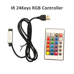 24key IR RGB LED 컨트롤러 4Pin USB 5V 미니 제어 케이블 원격 조광기 5050 3528 2835 RGB LED 스트립 홈 장식