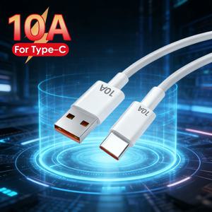 10A USB A 타입 C 고속 충전 케이블, 아이폰, 샤오미, 안드로이드 폰, 타입C 인터페이스 기기용 고출력 데이터 전송 코드