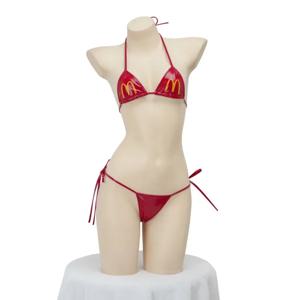 섹시한 특허 가죽 여성 수영복 비키니 세트 M 인쇄 3 점 스트랩 속옷 애니메이션 섹시한 비키니 Hombre 란제리 코스프레