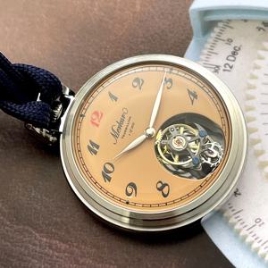 Merkur True Tourbillon 빈티지 포켓 시계 연어 에나멜 다이얼 남성용 수동 기계식 시계 42mm NEW 방수