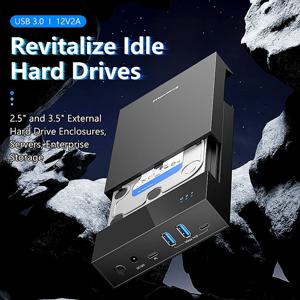 블루엔들리스 2.5/3.5 HDD/SSD 인클로저 (USB3.0 허브 지원, 18TB, 타입 C to SATA 어댑터, 공구 없이 설치 가능한 HDD 케이스, 12V 전원 어댑터 포함)