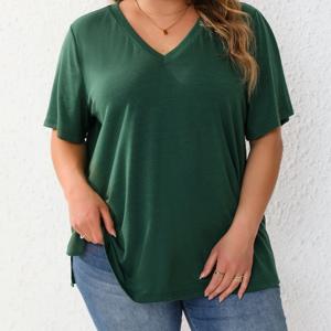 7XL 8XL 플러스 사이즈 여성 T 셔츠 여름 v 넥 반팔 풀오버 루즈 탑 캐주얼 솔리드 컬러 여성용 대형 티셔츠