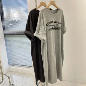 여성을 위한 M-4XL 여름 플러스 루즈한 프린트 반소매 드레스