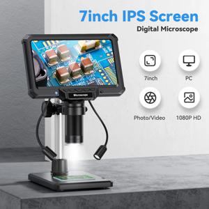 코인 PCB 회로 수리를 위한 7인치 디지털 현미경 1200X 배율 조명이 있는 16MP HD 납땜 현미경, PC 보기