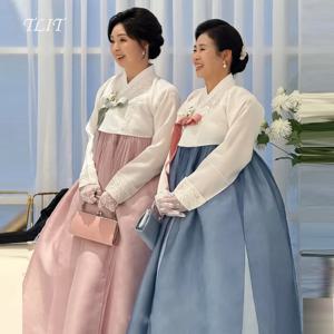 TLIT 한국 신부 어머니를 위한 럭셔리 한복 웨딩 파티 드레스 맞춤형 긴 소매 투피스 행사 드레스