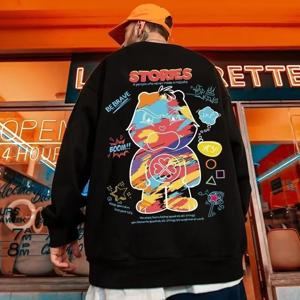 M-8XL 남성용 오버 사이즈 운동복 패션 느슨한 아메리칸 스타일 트렌디 컬러 낙서 베어 프린트 긴 소매 커플 의류