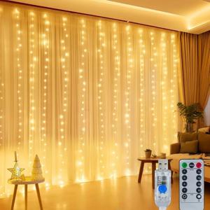 커튼 조명 300/600LED 디밍 가능 요정 조명, 리모컨 및 타이머 포함 8가지 모드 USB 전원 스트링 조명, 방 벽 파티 크리스마스용