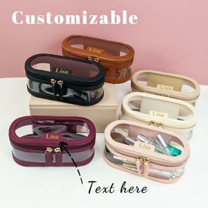 맞춤형 이름 다채로운 색상 PU 가죽 PVC 화장품 및 세면도구 가방 (대용량, 방수)