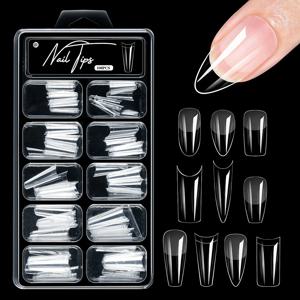 100pcs 아몬드 스퀘어 Traceless 투명 거짓 네일 스티커 전체 커버 누르면 네일 아크릴 네일 아트 확장에 적합