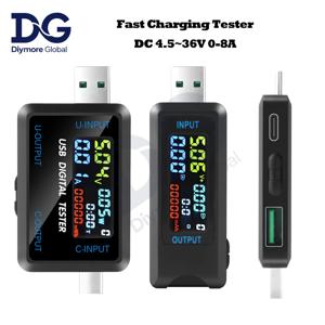 고속 충전 테스터 10 in 1 USB 4.5-36V 0-8A 볼트미터 전류 전압계 전압 전류 측정기 파워뱅크 충전기 인디케이터