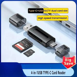 미니 SD TF 카드 4-in-1 다기능 USB 타입-C 카드 리더기, 외부 저장 장치, 블랙, 확장 가능, USB 2.0 호환