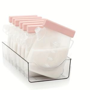 실리콘 모유 저장팩 재사용 가능, 11oz/320ml 이중 누출 방지 모유 냉동팩, BPA 프리 자립형 우유팩