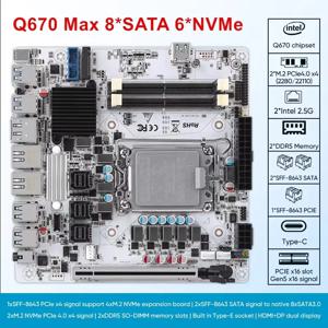 토프톤 Q670 NAS 마더보드 최대 8*SATA 6*M.2 NVMe 2*DDR5 인텔 vPRO LGA1700 1*PCIE5.0x16 2*2.5G LAN 방화벽 미니 ITX 메인보드