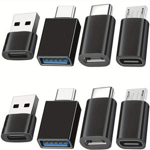 8개 USB to USB C 어댑터, USB C 타입 C 암-USB 어댑터, 마이크로 USB to USB C 암-수 컨버터 커넥터, 노트북 차량용