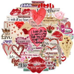 50개입 발렌타인데이 영어 PET 스티커 귀여운 그래피티 DIY 여행가방 스쿠터 노트북 방수 데칼 장난감