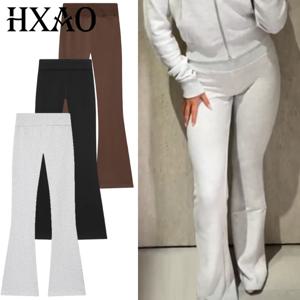 HXAO 양털 플레어 바지 여성용 바지 블랙 브라운 그레이 바지 여성용 세련된 하이 웨이스트 플레어 바지 캐주얼 스포츠 바지