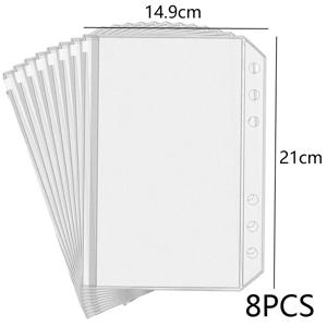 8개 PVC 바인더 포켓 현금 봉투 A5/A6/A7 지퍼 폴더 파우치 현금 정리함 예산 문서 파일링 루즈리프 인서트