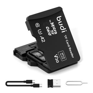 BUDI TF 메모리 카드 리더기(8슬롯 포함) TF형 메모리 카드 보관 케이스, USB Type-C 및 USB 호환 지원