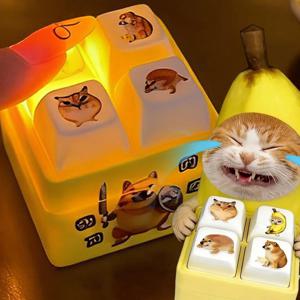 재미있는 시바견 목소리가 나는 발광 버튼 키체인, 키보드 피젯 클리커 사운드 키체인, 스트레스 해소를 위한 스퀴즈 사운드 포함