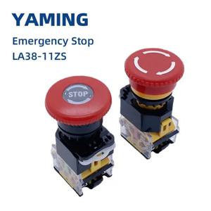 2pcs 비상 정지 스위치 10A 380V 22mm 셀프 잠금 헤드 전원 버섯형 푸시 버튼 스위치 1NO 1NC LA38-11ZS