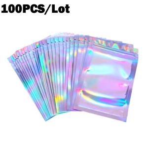 100pcs 버블 가방 반투명 지퍼 잠금 가방 홀로그램 보관 가방 크리스마스 선물 포장 양말 섹시한 란제리 장갑 화장품