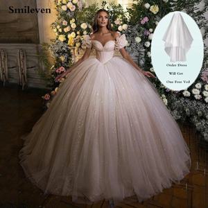 Smileven 공주 웨딩 드레스 코르셋 아가 목 공 가운 반짝이 얇은 명주 그물 드레스 가운 드 Mariee 웨딩 드레스