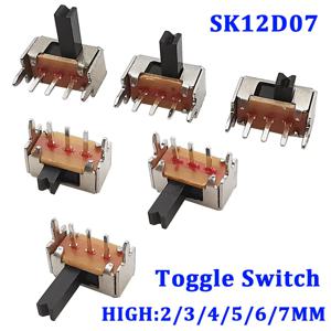 20/50/100 SK12D07VG SK12D07 토글 스위치 3PIN PCB 1P2T 슬라이드 스위치 핸들 소형 슬라이드 스위치 측면 손잡이 높이 2/3/4/5/6/7mm