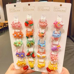 40 Pcs/세트 다채로운 꽃 동물 소녀 헤어 밴드 달콤한 과일 탄성 헤어 로프 스크런치 키즈 헤어 넥타이