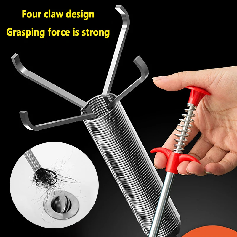 60cm 스프링 파이프 준설 도구, 배수 뱀, 배수 클리너 스틱 방해물 제거제 KitchenBending 싱크 도구 용 가정용 청소
