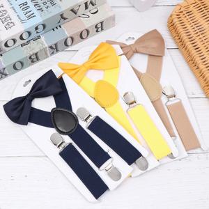 Bowtie와 어린이 멜빵 패션 어린이 나비 넥타이 세트 소년 교정기 소녀 조정 가능한 멜빵 아기 결혼식 넥타이 액세서리