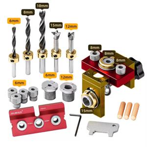 목공 3 In 1 Doweling Jig Kit - 조정 가능한 목재 Dowel 펀치 로케이터 알루미늄 포켓 홀 지그, 캐비닛 홀 드릴 가이드 도구