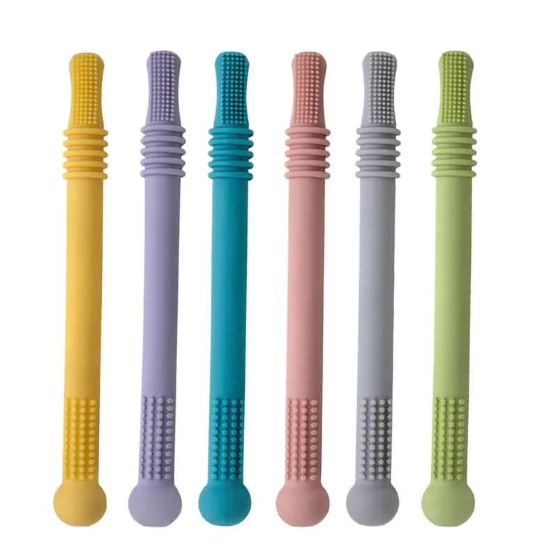 77HD 밀짚 Teether 어린이 장난감 부드러운 실리콘 중공 어금니 스틱 무독성 내구성