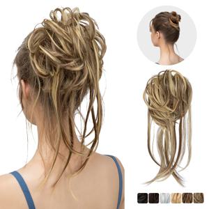 합성 탄성 지저분한 롤빵 헤어 피스 곱슬 Scrunchie 검은 금발 갈색 Chignon 밴드 Updo 도넛 여성용 자연 가짜 머리