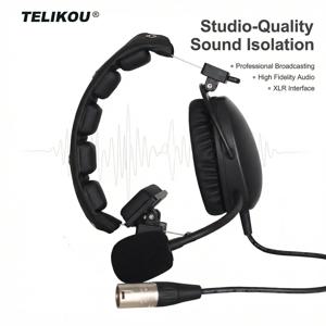 TELIKOU HD-101 XLR 5 핀 남성 싱글 이어 풀 듀플렉스 유선 인터콤 헤드셋, 다이나믹 마이크 시스템 필름 TV 무대 클리어콤