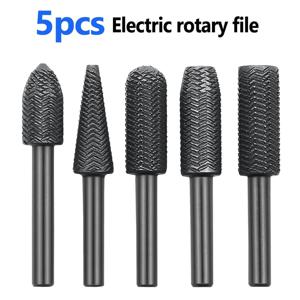 5Pcs 로터리 Rasp 파일 세트 스틸 파일 6mm 생크 조각 비트 더블 커터 로터리 파일 금속 목재 연삭을위한 슈퍼 하드