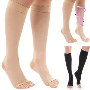 의료용 종아리 압박 스타킹 정맥류 교정용 점진적 압박 스타킹 탄력있는 오픈토 무릎 높이 스타킹 S-XL