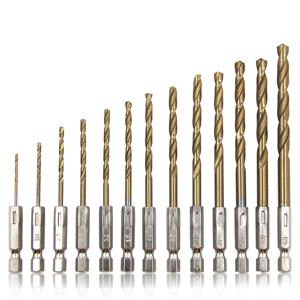 육각 핸들 13pc 티타늄 도금 트위스트 드릴 1.5-6.5mm 전기 드릴 드라이버 드릴링 공기 스크루 드라이버 도구 액세서리 세트