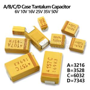 10PCS A B C D 케이스 탄탈륨 커패시터 6V 10V 16V 25V 35V 50V 0.1 미크로포맷 1 미크로포맷 2.2 미크로포맷 4.7 미크로포맷 10 미크로포맷 22 미크로포맷 33 미크로포맷 47 미크로포맷 100 미크로포맷 220 미크로포맷 330 미크로포맷