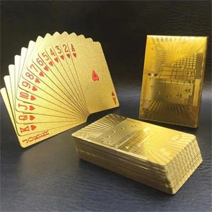 55장 골든 플레이잉 엔터테인 카드 골드 포일 포커 세트 매직 카드 24K 골드 플라스틱 포일 포커 내구성 방수 카드