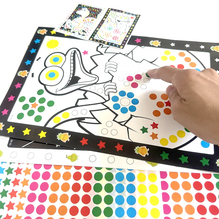 10 시트/많은 어린이를위한 재미 있은 퍼즐 도트 스티커 귀여운 만화 동물 그리기 모자이크 스티커 어린이 조기 교육 인내심