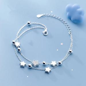 VENTFILLE 925 스탬프 실버 컬러 스타 팔찌 패션 한국어 다섯개 별 크리스탈 더블 팔찌 Dropshipping 도매