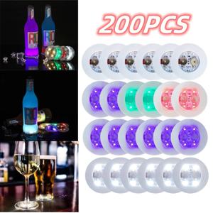 1-200PCS LED 코스터 조명 다채로운 빛나는 와인 병 스티커 바 웨딩 파티 조명 빛나는 와인 병