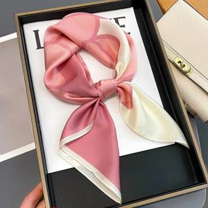용수철 여름 핑크 꽃 사각 스카프, 여성용 패션 장식, 반다나, 소프트 프린트, 휴일 머리띠, 숄, 70x70cm