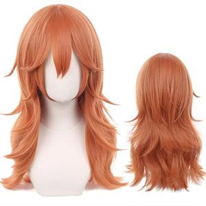 전기 톱 남자를위한 천사 악마 긴 오렌지 브라운 코스프레 가발 할로윈 의상 파티 AdultHair 가발