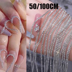 100/50cm 긴 럭셔리 크리스탈 체인 네일 매력 1.5/2mm Shinying Clear/AB 다이아몬드 네일 아트 금속 강철 프랑스 매니큐어 크리스탈